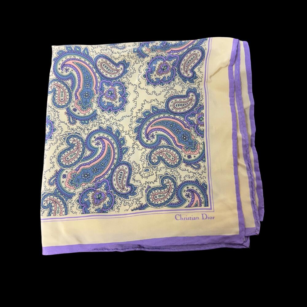 Dior Cream and Purple Paisley Silk Scarf